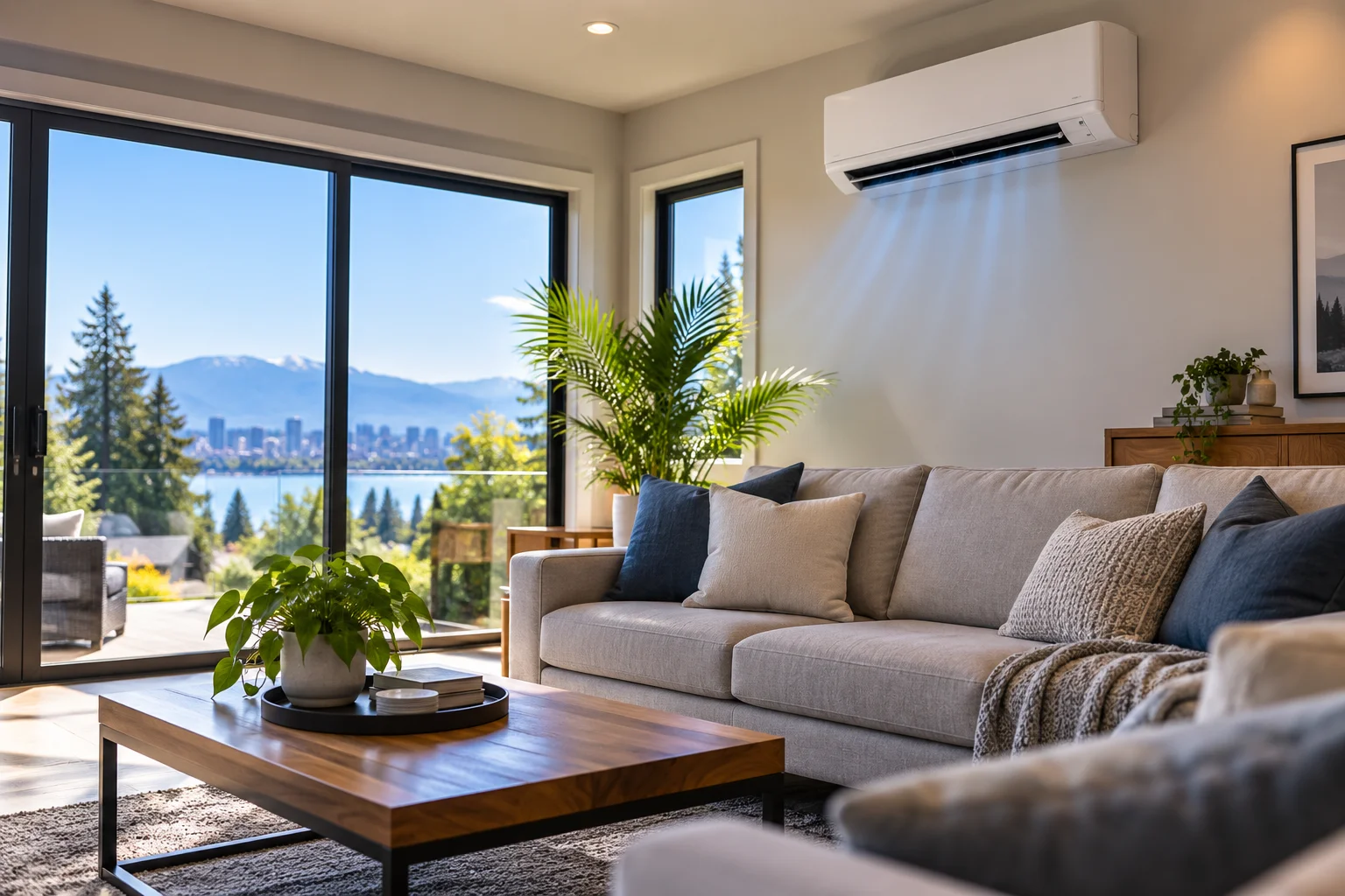 Air conditioning cooling a modern residential living space