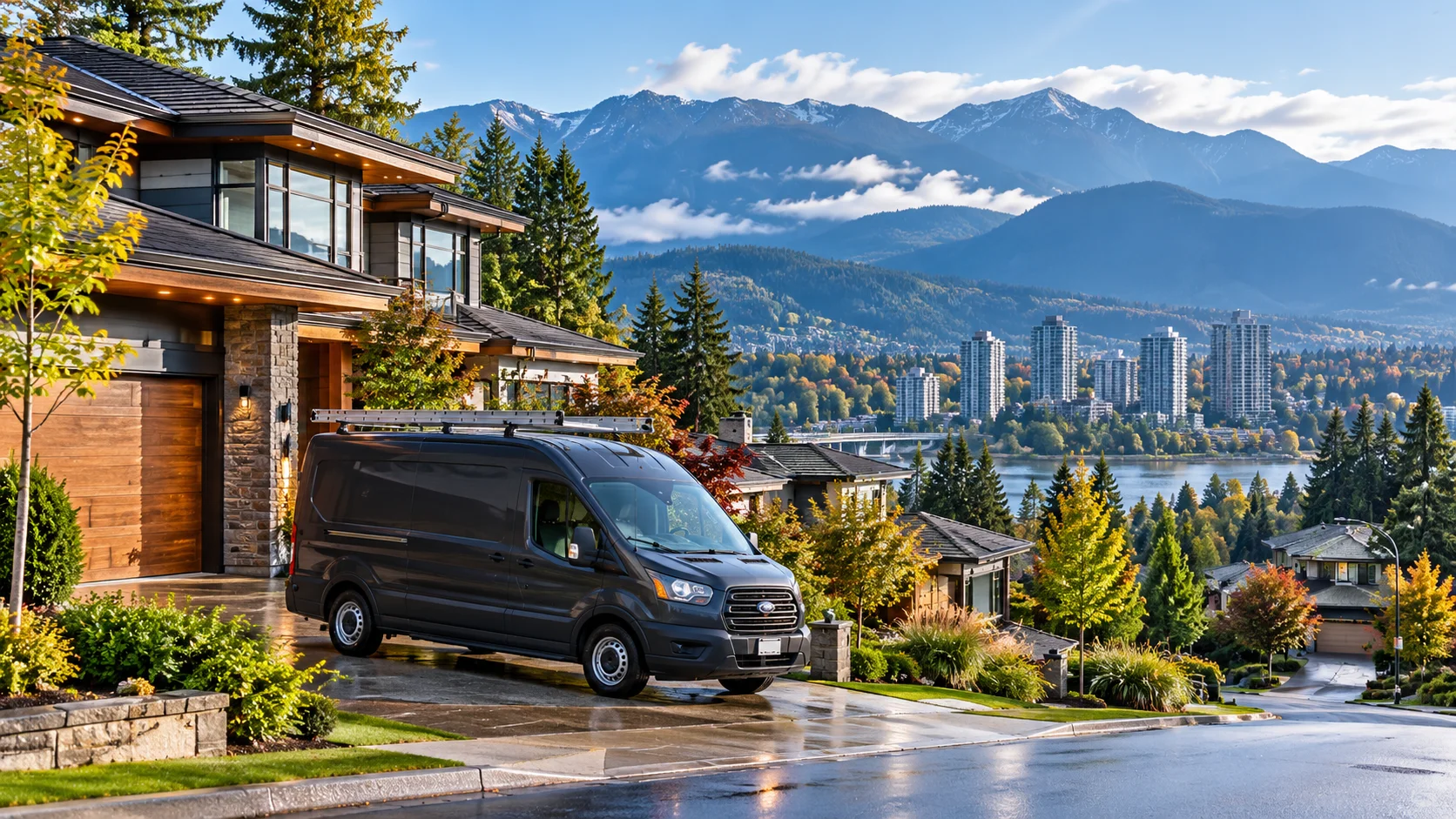 Residential neighbourhood in Coquitlam with mountains