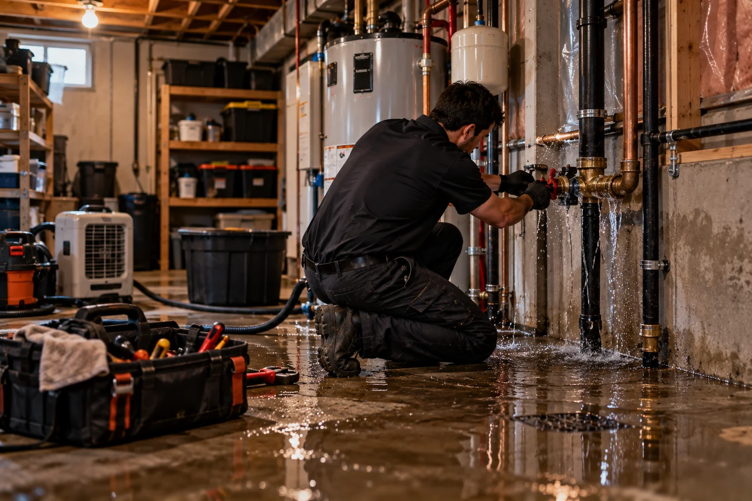 Technician responding to an emergency water leak in a Vancouver home
