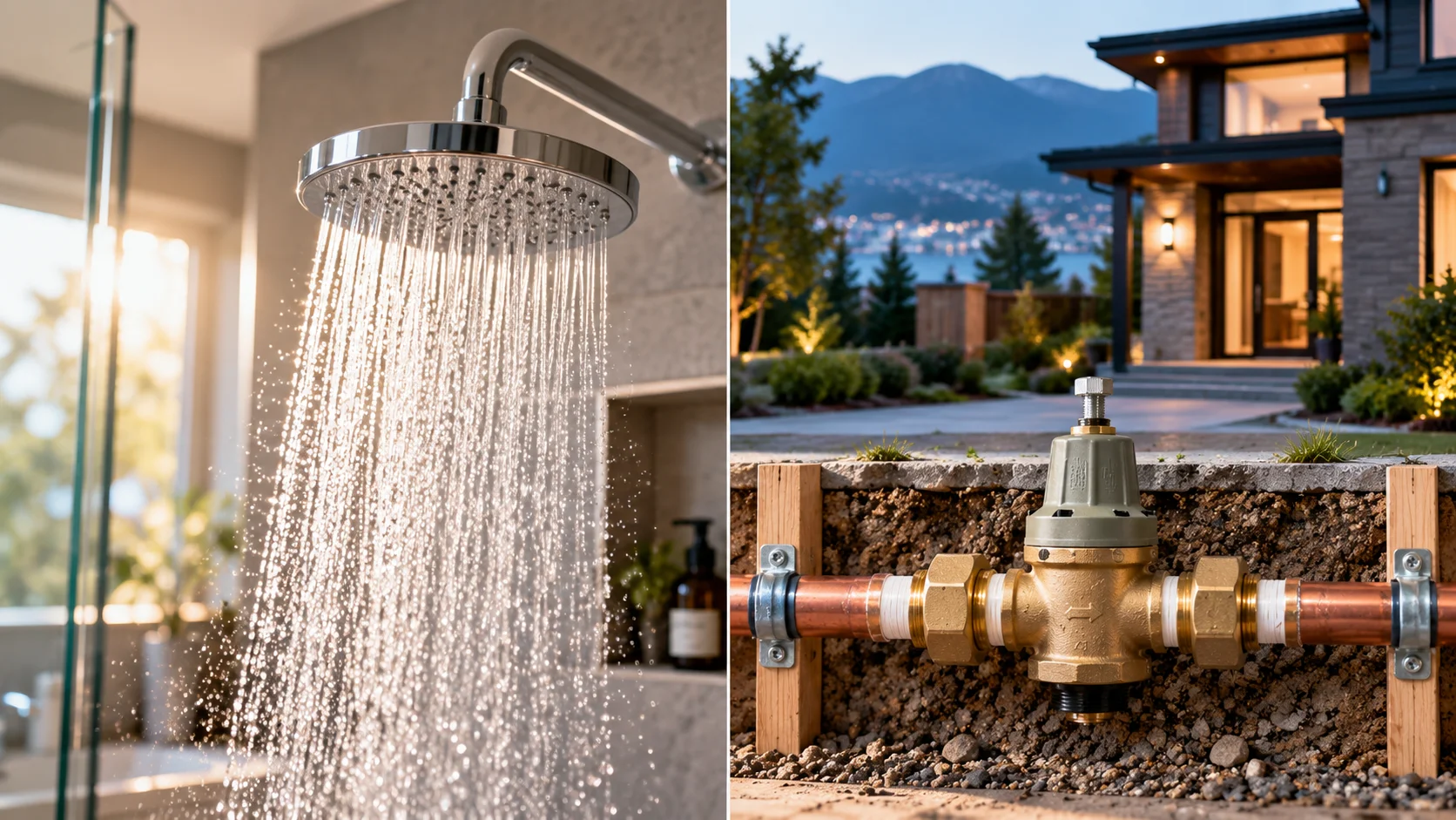 Steady shower water flow in a modern residential plumbing system