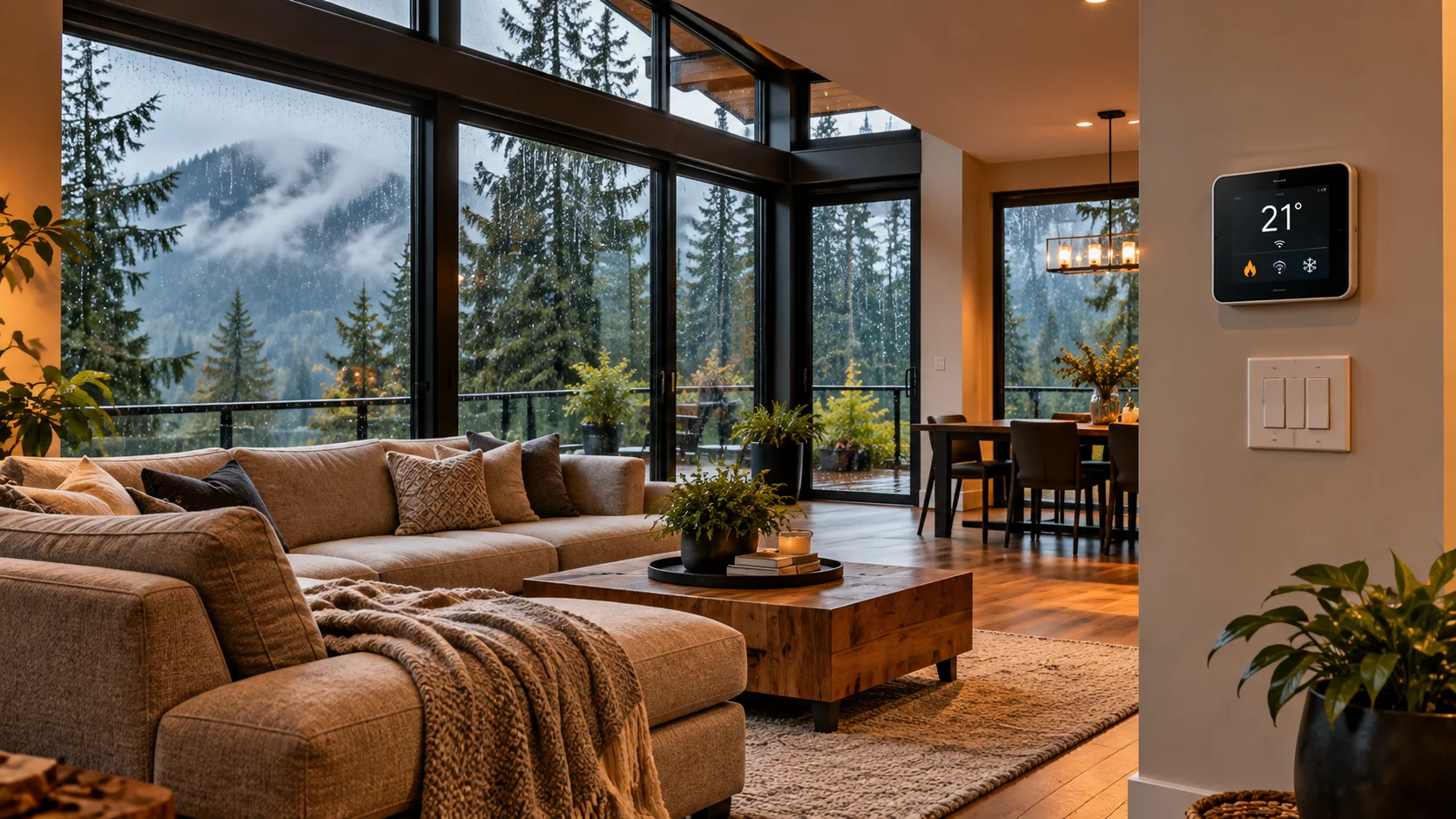 Warm home interior on a rainy day in North Vancouver