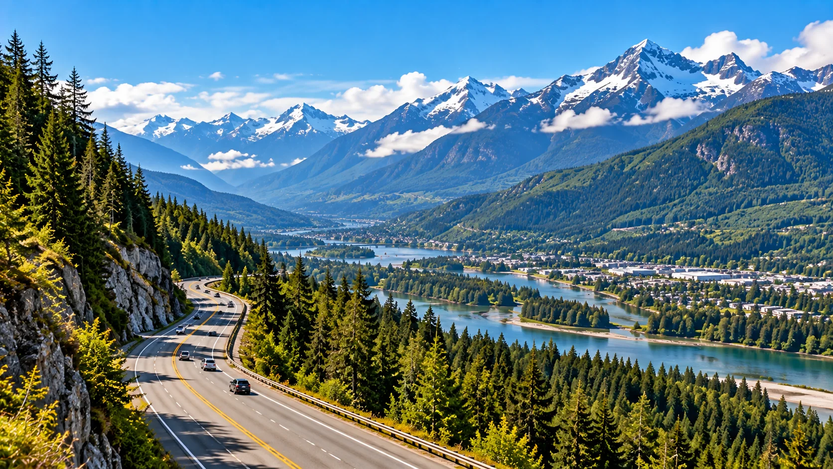 Forested mountain region and community in British Columbia