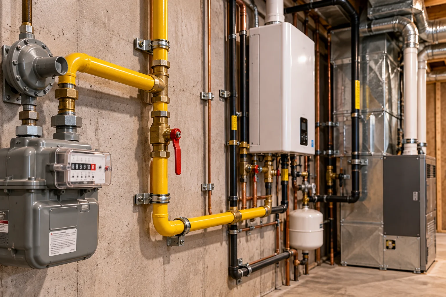 Residential gas piping and shutoff valve installation