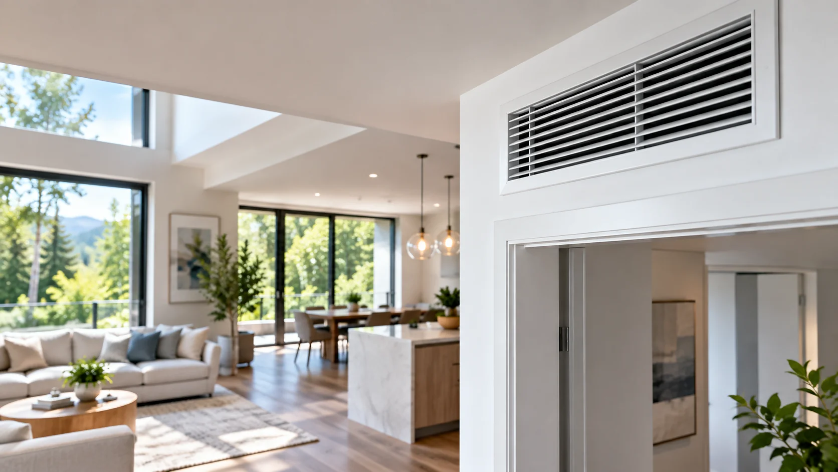 Residential ventilation grille in a modern home interior