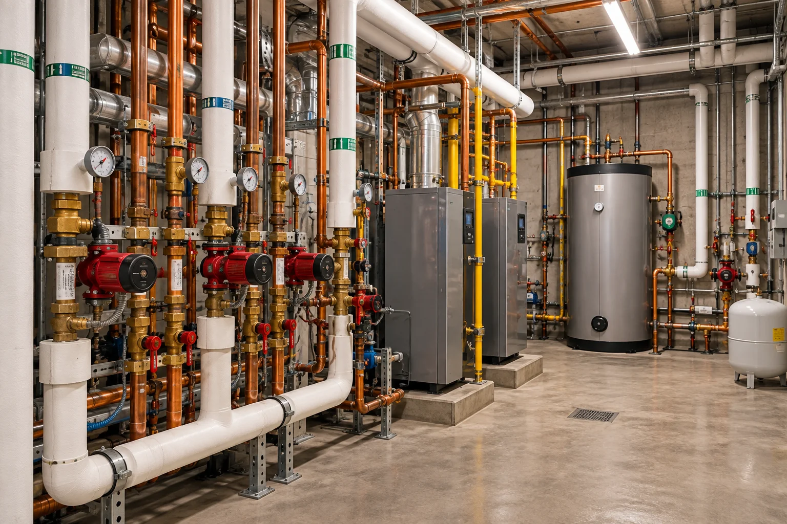 Plumbing and mechanical systems inside a multi-unit property