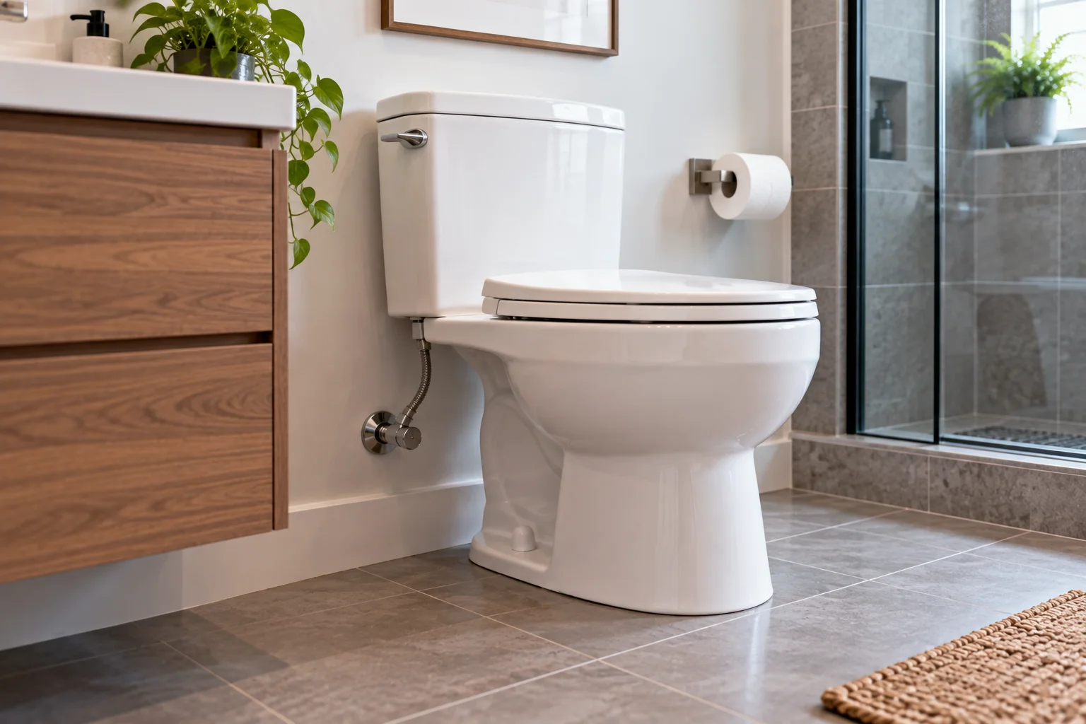 New toilet installed in a modern residential bathroom