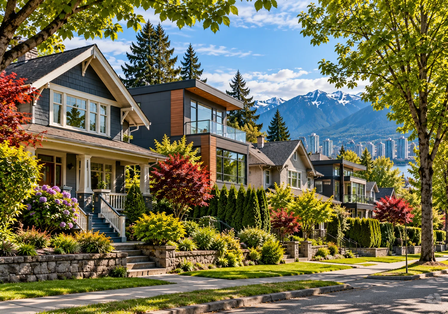 Older and newer homes on a residential street in Vancouver